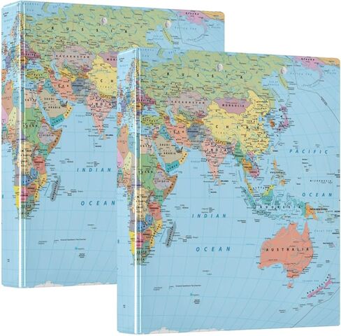 World Map 3 Ring 1.5 Inch Binder 2 Pack, School Supplies Binder for Girls Boys - Round Rings Binder for Letter A4 Size Paper, Decorative Hardcover Binder Organizer for Home School Office in Kuwait