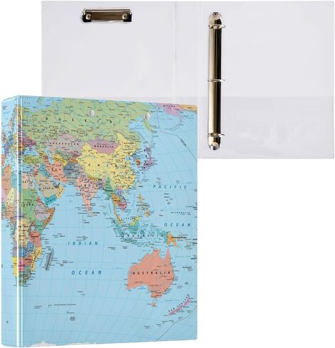 World Map 3 Ring 1.5 Inch Binder 2 Pack, School Supplies Binder for Girls Boys - Round Rings Binder for Letter A4 Size Paper, Decorative Hardcover Binder Organizer for Home School Office in Kuwait