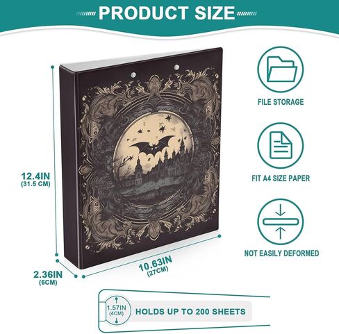Retro Bats Goth Castle Black Three Rings Binder 1-1/2 Inch Notebook Binders with Interior Pockets 1/2 Pack School Binders 200 Sheets in Kuwait