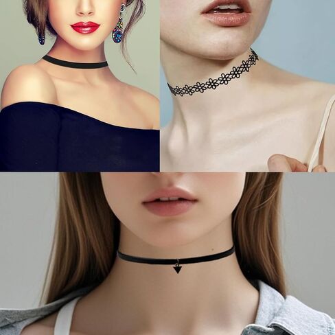 YEEQIN Black Choker Necklaces for Women Chokers Black Velvet Choker Necklaces Set Classic Gothic Tattoo Lace Choker in Saudi Arabia