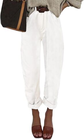 Astylish Womens High Waisted Baggy Jeans Boyfriend Cropped Loose Denim Pants in Saudi Arabia