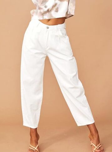 Astylish Womens High Waisted Baggy Jeans Boyfriend Cropped Loose Denim Pants in Saudi Arabia