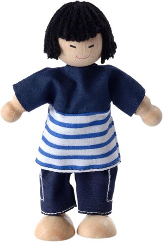 PlanToys Wooden 4 Piece Family Playset - Mom, Dad, two Children (6265) | Sustainably Made from Rubberwood and Non-Toxic Paints and Dyes in Kuwait