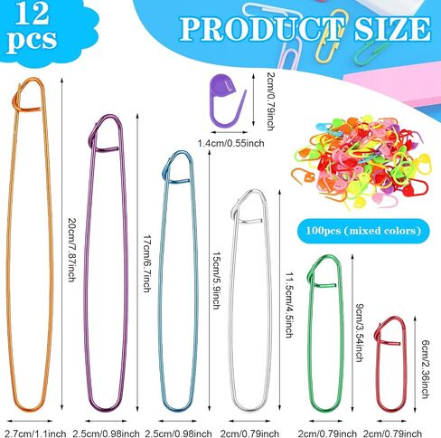 12 PCS Knitting Stitch Holder, 100Pcs Stitch Markers for Crocheting, Knitting Accessories Aluminum Yarn Holder Locking Stitches Markers Mix Color Knitting Crochet Markers in Saudi Arabia