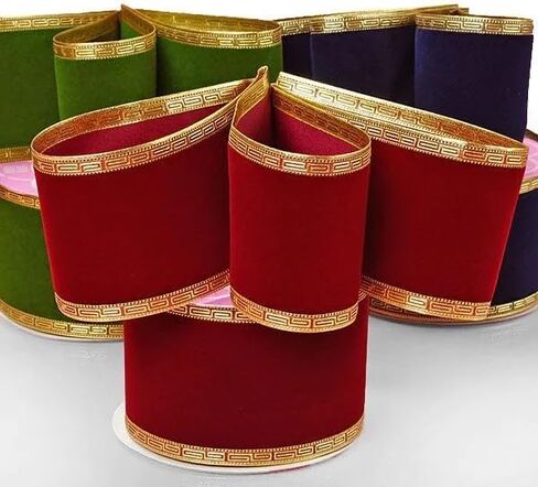 Heyiwell 10Yard Red Velvet Flocked Christmas Ribbon with Gold Wired Edge for Gift Wrapping,Hair Bows,Floral&DIY Crafts 75mm(2.5"Inch) in Kuwait