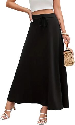 تنورة طويلة للنساء من Avanova بربطة أمامية على شكل حرف A، تنورة طويلة مرنة بخصر عالٍ in Kuwait