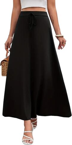 تنورة طويلة للنساء من Avanova بربطة أمامية على شكل حرف A، تنورة طويلة مرنة بخصر عالٍ in Kuwait