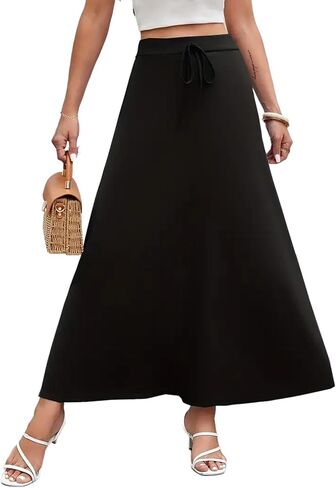 تنورة طويلة للنساء من Avanova بربطة أمامية على شكل حرف A، تنورة طويلة مرنة بخصر عالٍ in Kuwait