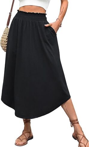 تنورة متوسطة الطول بجيوب غير متماثلة للنساء من Avanova، تنورة متأرجحة عالية الخصر، تنورة على شكل حرف A in Kuwait