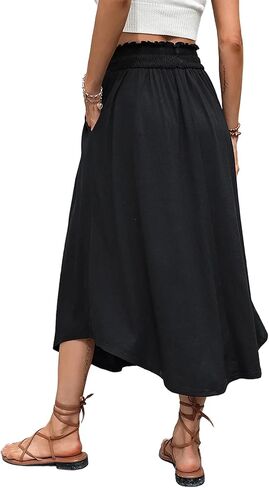 تنورة متوسطة الطول بجيوب غير متماثلة للنساء من Avanova، تنورة متأرجحة عالية الخصر، تنورة على شكل حرف A in Kuwait