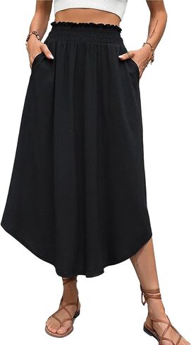 تنورة متوسطة الطول بجيوب غير متماثلة للنساء من Avanova، تنورة متأرجحة عالية الخصر، تنورة على شكل حرف A in Kuwait