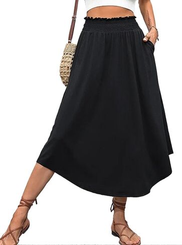 تنورة متوسطة الطول بجيوب غير متماثلة للنساء من Avanova، تنورة متأرجحة عالية الخصر، تنورة على شكل حرف A in Kuwait