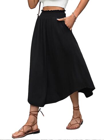 تنورة متوسطة الطول بجيوب غير متماثلة للنساء من Avanova، تنورة متأرجحة عالية الخصر، تنورة على شكل حرف A in Kuwait