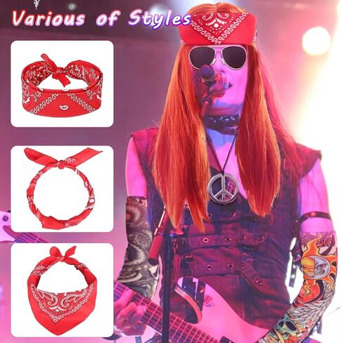 80s 90s Rocker Costume Wig, 10pcs Punk Costume Rockstar Accessories with Wig Sunglasses Sleeves Bracelet Props Glove in Saudi Arabia