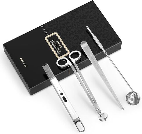 مجموعة إكسسوارات الشموع 5 في 1 من RONXS، قطاعة تشذيب فتيل الشموع، ولاعة كهربائية للشموع، طفاية شموع، غطاس فتيل، لوحة صينية تخزين لمحبي الشموع، هدية لها (أسود) in Kuwait