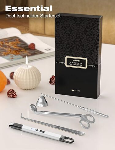 مجموعة إكسسوارات الشموع 5 في 1 من RONXS، قطاعة تشذيب فتيل الشموع، ولاعة كهربائية للشموع، طفاية شموع، غطاس فتيل، لوحة صينية تخزين لمحبي الشموع، هدية لها (أسود) in Kuwait