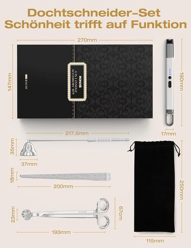 مجموعة إكسسوارات الشموع 5 في 1 من RONXS، قطاعة تشذيب فتيل الشموع، ولاعة كهربائية للشموع، طفاية شموع، غطاس فتيل، لوحة صينية تخزين لمحبي الشموع، هدية لها (أسود) in Kuwait