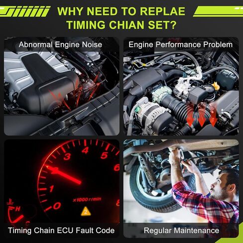 مجموعة سلسلة التوقيت 90738S مناسبة لسيارة Ford Edge Expedition Explorer F150 Taurus Transit Mustang Lincoln MKX Mark Nautilus Navigator 3.3L/3.5L/3.7L، استبدل AT4Z6L266B، AT4Z6K297B، AT4Z6K254A، AT4Z6B274A in Saudi Arabia