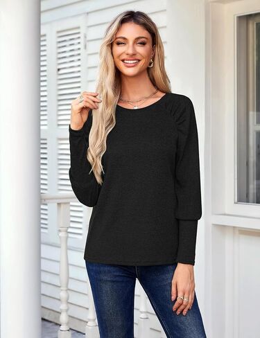SimpleFun Womens Pleated Long Sleeve T Shirts Crew Neck Fall Tunic Tops Loose Fit Casual Basic Tees in Saudi Arabia