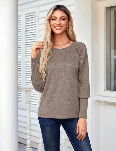 SimpleFun Womens Pleated Long Sleeve T Shirts Crew Neck Fall Tunic Tops Loose Fit Casual Basic Tees in Saudi Arabia