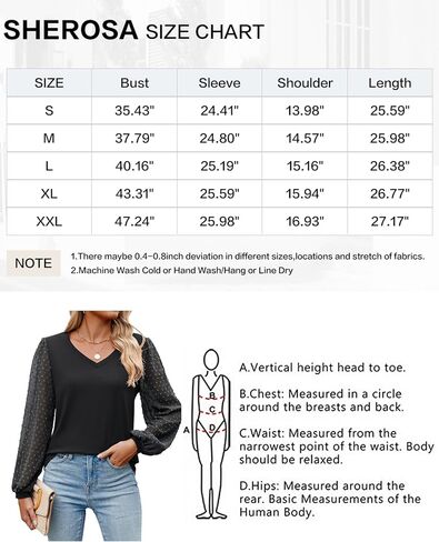 Sherosa Women's Blouses Dressy Casual V Neck Swiss Dot Puff Long Sleeve Shirts Loose Casual Tops in Saudi Arabia