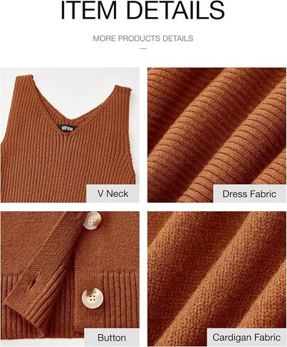 BTFBM Women Fall Knit Sweater Dress Set Bodycon Slit Midi Dresses Button Down Long Sleeve Cropped Cardigan 2 Piece Sets in Kuwait