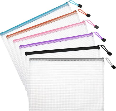6 PCS A4 Mesh Zipper Pouch Bags Mesh Bags with Zipper Waterproof Clear Zipper Pouches for Organizing, Plastic Mesh Storage Bags File Bags for Puzzle Board Games and Office Supplies in Saudi Arabia