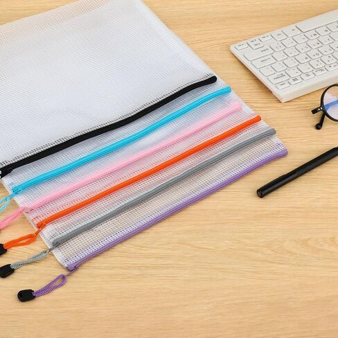 6 PCS A4 Mesh Zipper Pouch Bags Mesh Bags with Zipper Waterproof Clear Zipper Pouches for Organizing, Plastic Mesh Storage Bags File Bags for Puzzle Board Games and Office Supplies in Saudi Arabia