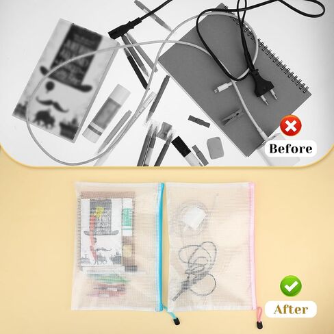 6 PCS A4 Mesh Zipper Pouch Bags Mesh Bags with Zipper Waterproof Clear Zipper Pouches for Organizing, Plastic Mesh Storage Bags File Bags for Puzzle Board Games and Office Supplies in Saudi Arabia