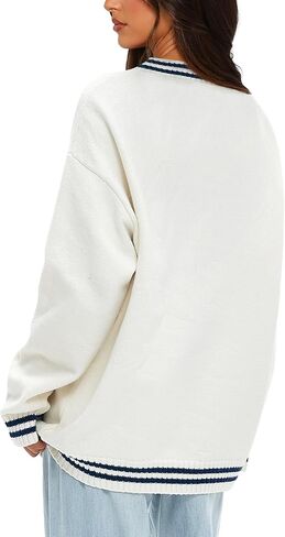 Darong Women Oversized Cardigan Sweaters Knit Button Front Stripes Trim Cardigan Tops Fall Outfits with Pockets in Saudi Arabia