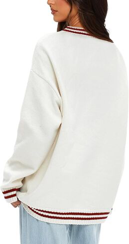 Darong Women Oversized Cardigan Sweaters Knit Button Front Stripes Trim Cardigan Tops Fall Outfits with Pockets in Saudi Arabia