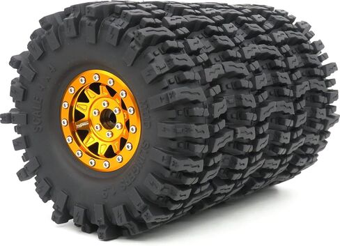 HOBBYSOUL 1.9 Mud Slingers Tires 120mm Mounted on 1.9 Beadlock Wheels Gold Black, Soft Sticky 1.9 Crawler Tires and 1.9 Wheels for 1/10 Traxxas TRX4 Axial SCX10 Redcat Gen8 upgarde, (4-Pack) in Saudi Arabia