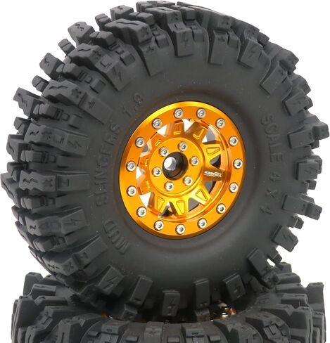 HOBBYSOUL 1.9 Mud Slingers Tires 120mm Mounted on 1.9 Beadlock Wheels Gold Black, Soft Sticky 1.9 Crawler Tires and 1.9 Wheels for 1/10 Traxxas TRX4 Axial SCX10 Redcat Gen8 upgarde, (4-Pack) in Saudi Arabia