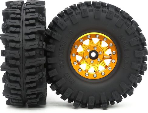 HOBBYSOUL 1.9 Mud Slingers Tires 120mm Mounted on 1.9 Beadlock Wheels Gold Black, Soft Sticky 1.9 Crawler Tires and 1.9 Wheels for 1/10 Traxxas TRX4 Axial SCX10 Redcat Gen8 upgarde, (4-Pack) in Saudi Arabia