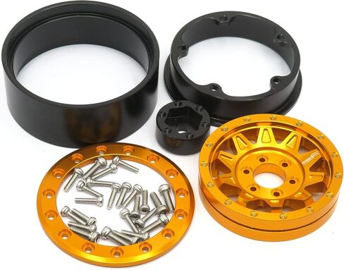 HOBBYSOUL 1.9 Mud Slingers Tires 120mm Mounted on 1.9 Beadlock Wheels Gold Black, Soft Sticky 1.9 Crawler Tires and 1.9 Wheels for 1/10 Traxxas TRX4 Axial SCX10 Redcat Gen8 upgarde, (4-Pack) in Saudi Arabia