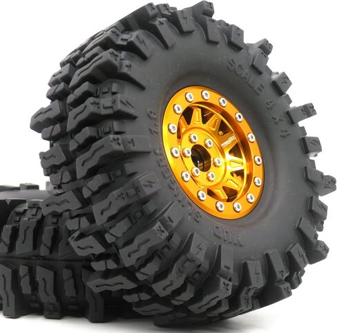 HOBBYSOUL 1.9 Mud Slingers Tires 120mm Mounted on 1.9 Beadlock Wheels Gold Black, Soft Sticky 1.9 Crawler Tires and 1.9 Wheels for 1/10 Traxxas TRX4 Axial SCX10 Redcat Gen8 upgarde, (4-Pack) in Saudi Arabia
