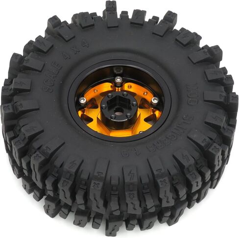 HOBBYSOUL 1.9 Mud Slingers Tires 120mm Mounted on 1.9 Beadlock Wheels Gold Black, Soft Sticky 1.9 Crawler Tires and 1.9 Wheels for 1/10 Traxxas TRX4 Axial SCX10 Redcat Gen8 upgarde, (4-Pack) in Saudi Arabia