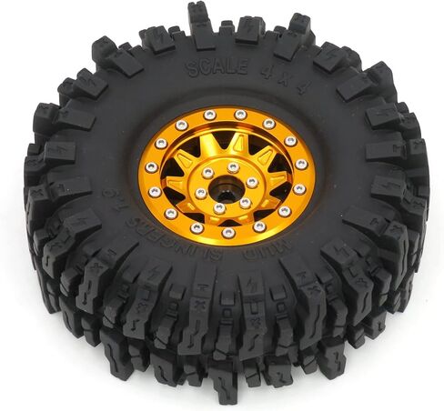 HOBBYSOUL 1.9 Mud Slingers Tires 120mm Mounted on 1.9 Beadlock Wheels Gold Black, Soft Sticky 1.9 Crawler Tires and 1.9 Wheels for 1/10 Traxxas TRX4 Axial SCX10 Redcat Gen8 upgarde, (4-Pack) in Saudi Arabia