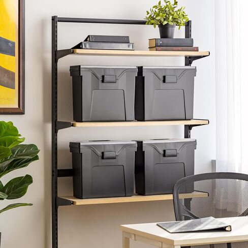 IRIS USA File Box Slim with Lid File Organizer for Letter File w/ Organizer-Lid, Water Resistant Document Box, Plastic Mobile Filing Organizer, Secure Buckle, Portable Handle, Lockable, Black 4 Pack in Saudi Arabia