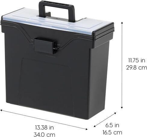 IRIS USA File Box Slim with Lid File Organizer for Letter File w/ Organizer-Lid, Water Resistant Document Box, Plastic Mobile Filing Organizer, Secure Buckle, Portable Handle, Lockable, Black 4 Pack in Saudi Arabia