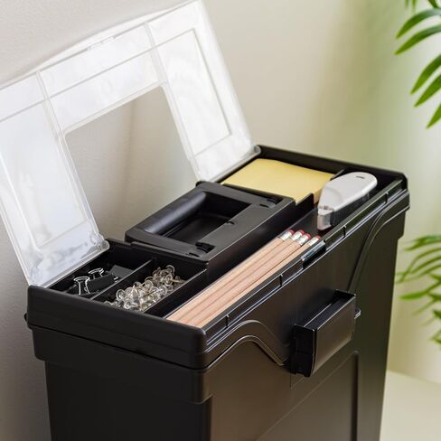 IRIS USA File Box Slim with Lid File Organizer for Letter File w/ Organizer-Lid, Water Resistant Document Box, Plastic Mobile Filing Organizer, Secure Buckle, Portable Handle, Lockable, Black 4 Pack in Saudi Arabia