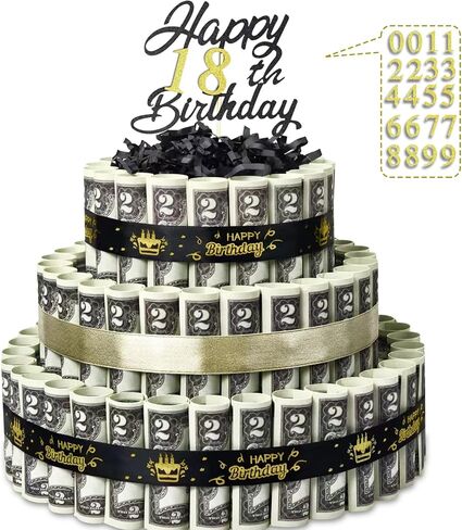 Happy Birthday Gift Can Be DIY Age 3 Layers Of Black Gold Cake Filled With Cash Happy Birthday Day Money Cake Gift Party Supplies Money Gift Ideas For Birthday Cake in Saudi Arabia
