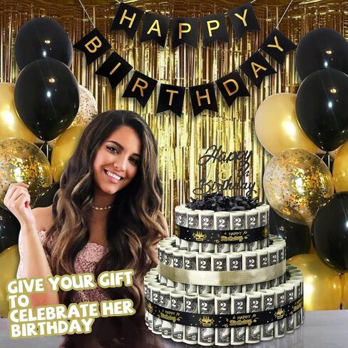 Happy Birthday Gift Can Be DIY Age 3 Layers Of Black Gold Cake Filled With Cash Happy Birthday Day Money Cake Gift Party Supplies Money Gift Ideas For Birthday Cake in Saudi Arabia