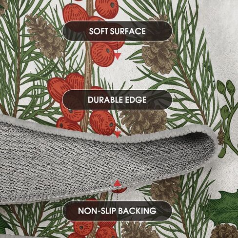 Artoid Mode Pines Holly Christmas Area Rug, Xmas Winter Home Decor Low-Profile Washable Area Rugs for Entryway Bedroom Living Room Laundry Room Indoor 5x7 Feet in Saudi Arabia