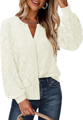 Messic Women's Lightweight Cardigan Shrugs Hollowed-Out Button Down Crochet Knit Sweater Tops in Saudi Arabia