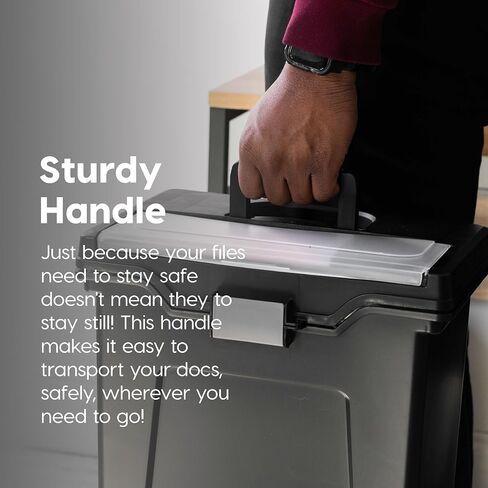 IRIS USA File Box Slim with Lid File Organizer for Letter File w/ Organizer-Lid, Water Resistant Document Box, Plastic Mobile Filing Organizer, Secure Buckle, Portable Handle, Lockable, Black 4 Pack in Saudi Arabia