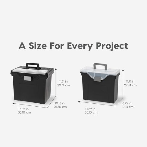 IRIS USA File Box Slim with Lid File Organizer for Letter File w/ Organizer-Lid, Water Resistant Document Box, Plastic Mobile Filing Organizer, Secure Buckle, Portable Handle, Lockable, Black 4 Pack in Saudi Arabia