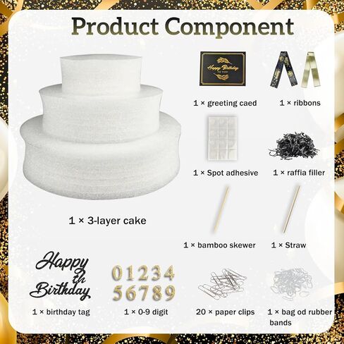 Happy Birthday Gift Can Be DIY Age 3 Layers Of Black Gold Cake Filled With Cash Happy Birthday Day Money Cake Gift Party Supplies Money Gift Ideas For Birthday Cake in Kuwait