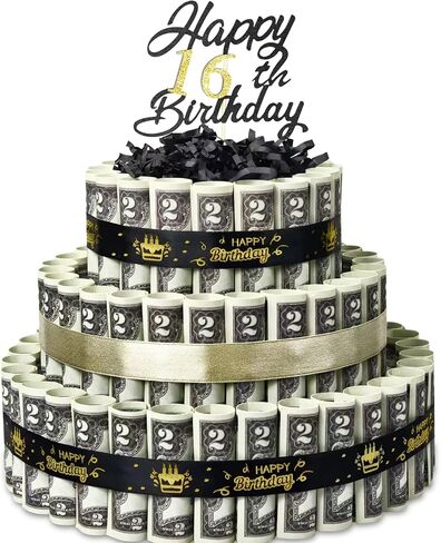 Happy Birthday Gift Can Be DIY Age 3 Layers Of Black Gold Cake Filled With Cash Happy Birthday Day Money Cake Gift Party Supplies Money Gift Ideas For Birthday Cake in Saudi Arabia