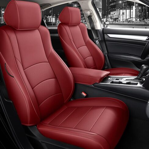 HKZ Custom Fit Accord Car Seat Covers for Honda Accord 2018 2019 2020 2021 2022 LX (Rear Row W/Solid Folding Backrest) - 5-Seats Full Set, Leather (Burgundy) in Saudi Arabia